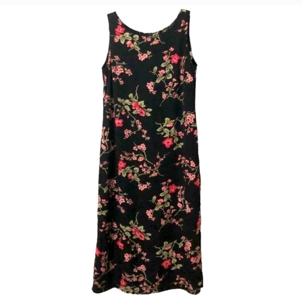 Studio 1 Floral Sleeveless Maxi Dress Black & Pink Cruise Vacation Wear Size 16